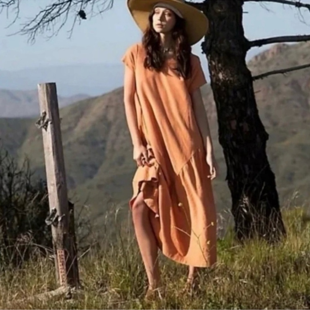 Free People Peach Short-Sleeve Relaxed Maxi Dress